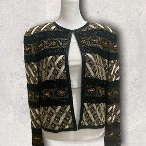 NITELINE Della Roufogali Womens Size M
BLK/CRM/Gold Beaded Vintage Blazer